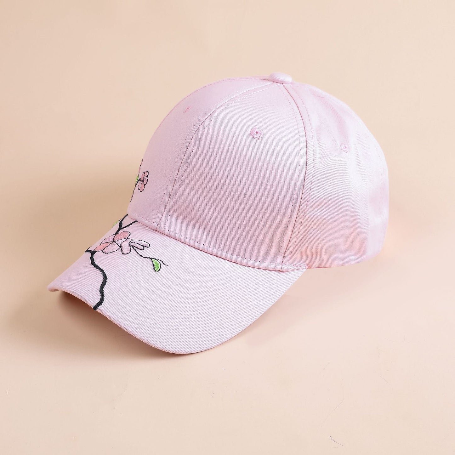 Korean version fashion embroidered plum baseball cap women's pink hat sunshade curved brim hat trendy spring new