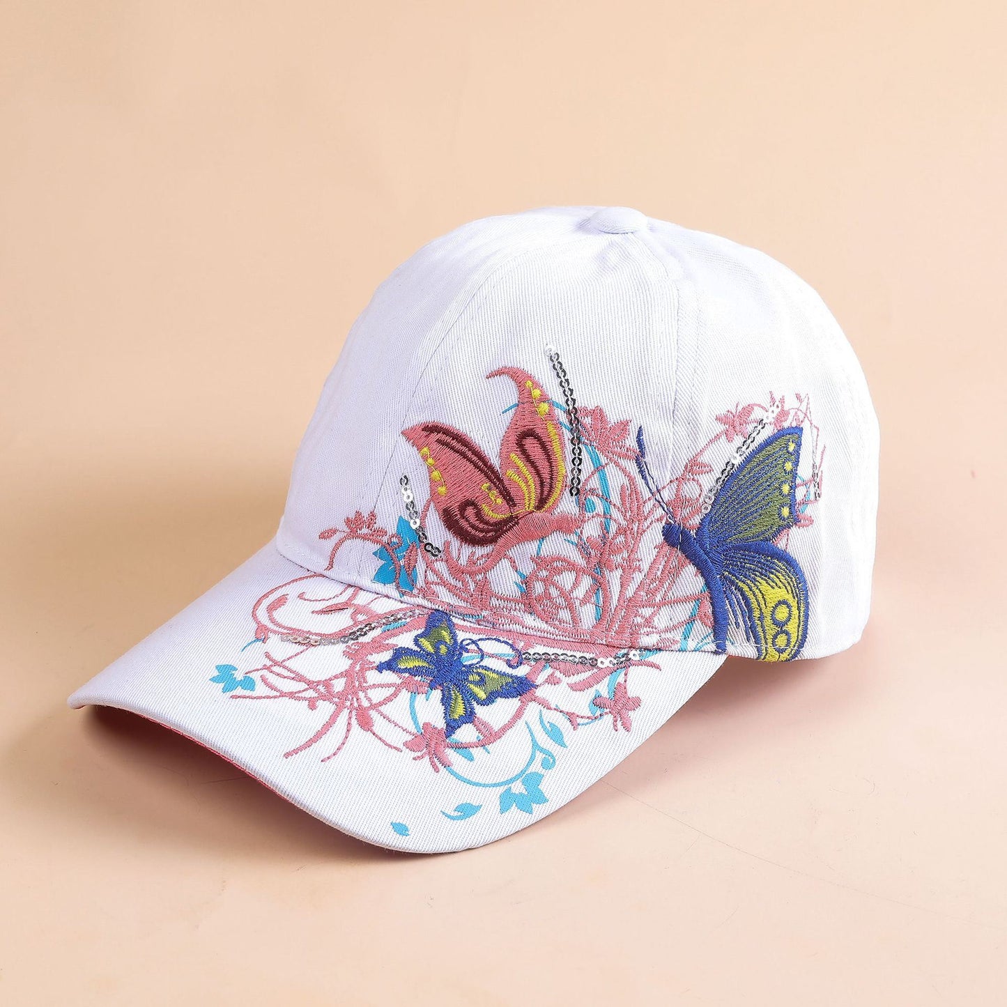 Korean version of the sequin embroidered baseball cap new butterfly embroidered duck tongue tide hat women's hat sunscreen sun hat