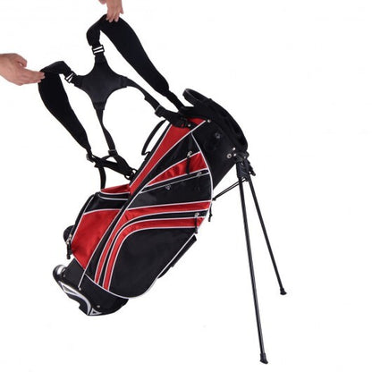 Golf Stand Cart Bag with 6-Way Divider Carry Pockets-Red - Color: Red