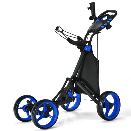 Golf Push Pull Cart with Foot Brake-Blue - Color: Blue