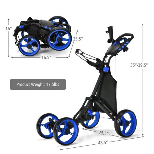 Golf Push Pull Cart with Foot Brake-Blue - Color: Blue