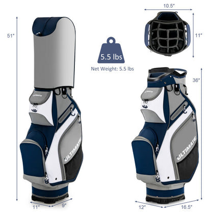 10.5 Inch Golf Stand Bag with 14 Way Dividers and 7 Zippered Pockets-Navy - Color: Navy