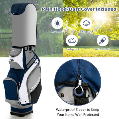 10.5 Inch Golf Stand Bag with 14 Way Dividers and 7 Zippered Pockets-Navy - Color: Navy