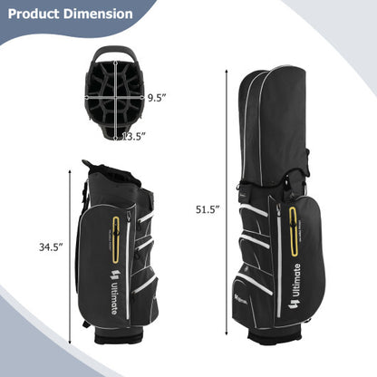9.5 Inch Lightweight Golf Cart Bag with 15 Way Top Dividers-Black - Color: Black
