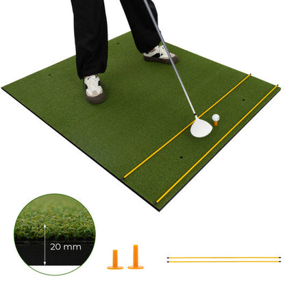 Artificial Turf Mat for Indoor and Outdoor Golf Practice Includes 2 Rubber Tees and 2 Alignment Sticks-20mm - Color: Green - Size: 20mm