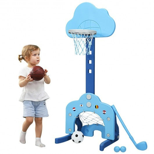 3-in-1 Kids Basketball Hoop Set with Balls-Blue - Color: Blue