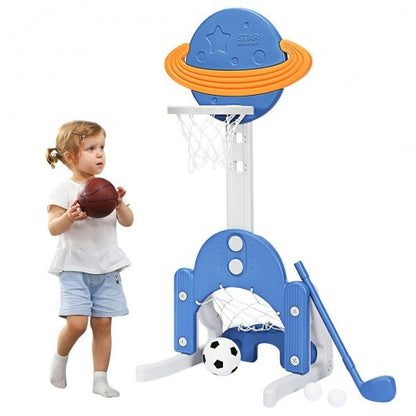 3 in 1 Kids Basketball Hoop Set with Balls-Blue - Color: Blue