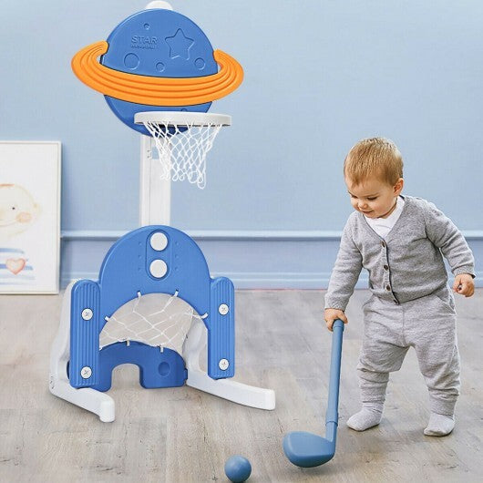 3 in 1 Kids Basketball Hoop Set with Balls-Blue - Color: Blue