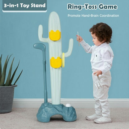 3-in-1 Cactus Toy Stand Sports Activity Center with Golf and Ring-Toss